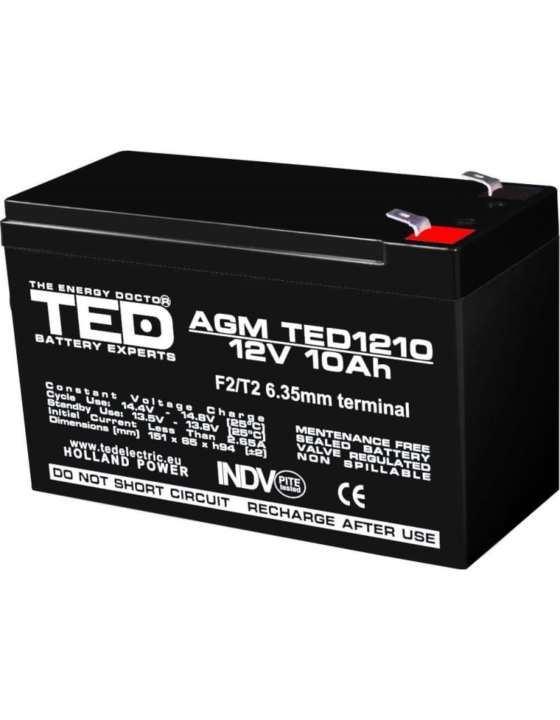 acumulator-agm-vrla-12v-10a-dimensiuni-151mm-x-65mm-x-h-95mm-f2-ted-battery-expert-holland-5_11779_1_1656675627 Acumulator 12V Stationar VRLA, Dimensiuni 151 x 65 x 95 mm, Baterie 12V 10Ah F2, TED Electric TED002730 - imagine 1