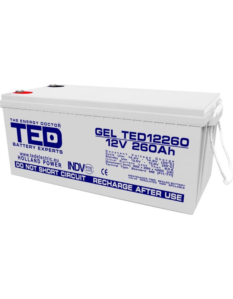 acumulator-agm-vrla-12v-260a-gel-deep-cycle-520mm-x-268mm-x-h-220mm-ted-battery-expert-holland-1_11768_1_1656675623 Acumulator 12V GEL Deep Cycle Solar, Dimensiuni 520 x 268 x 220 mm, Baterie 12V 260Ah M8, TED Electric TED003539 - imagine 1