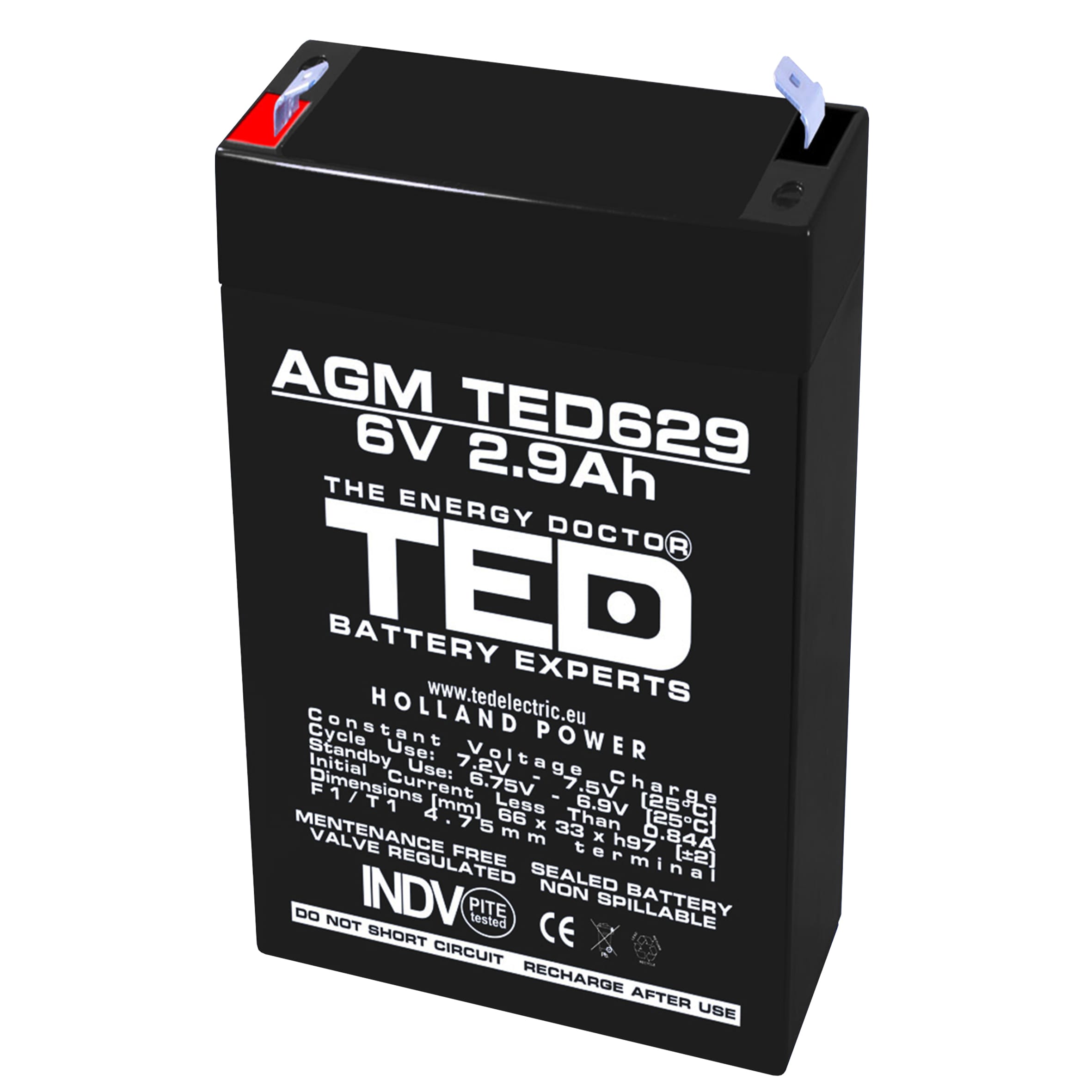 acumulator-agm-vrla-6v-29a-f1-ted-battery-expert-20_11752_1_1656675616 Acumulator 6V Stationar VRLA, Dimensiuni 65 x 33 x 99 mm, Baterie 6V 2.9Ah, TED Electric TED002877 - imagine 1