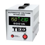 Stabilizator tensiune 300W 230V cu 2 iesiri Schuko si sinusoidala pura + ecran LCD cu valorile tensiunii, TED Electric TED000194